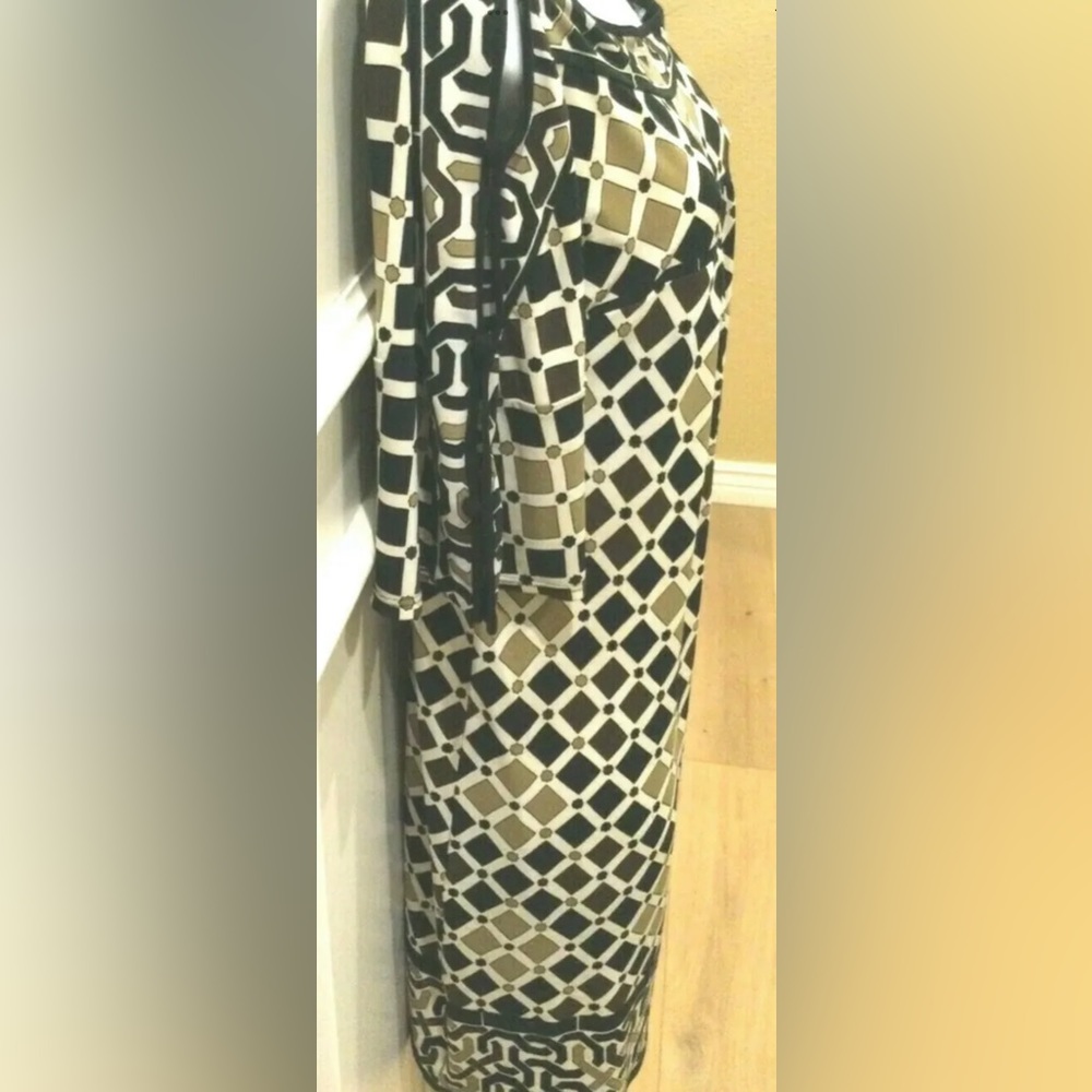 Nine West Shift Dress Size 2 Black Ivory Brown Geometric Print - Picture 3 of 8